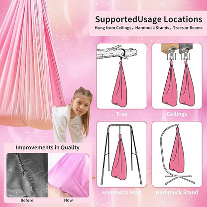 Sensory Swing for Kids Indoor & Outdoor Double Layer Therapy Cuddle Hammock Chair with 360° Swivel Hanger Kit Adjustable Child and Adult Aspergers Autism ADHD (Pink) (WUBOTIYU010)