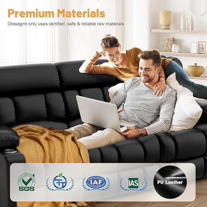 Dresegmt Recliner Sofa Set with Storage Console, Flip Middle Backrest Design 3 Seater Reclining Sofa and 2PC Single Recliner Chair, Manual Couches for Living Room (Black, 3 Seat+Console+1+1)