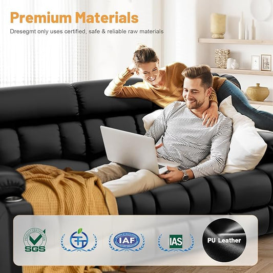 Dresegmt Recliner Sofa Set with Storage Console, Flip Middle Backrest Design 3 Seater Reclining Sofa and 2PC Single Recliner Chair, Manual Couches for Living Room (Black, 3 Seat+Console+1+1)
