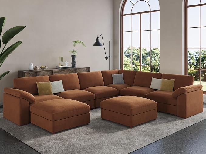 EASE MOOSE Oversized Sectional Modular Sofa, Large u Shape Sectional Couch Wide Deep Brown Modular Sofa Couch