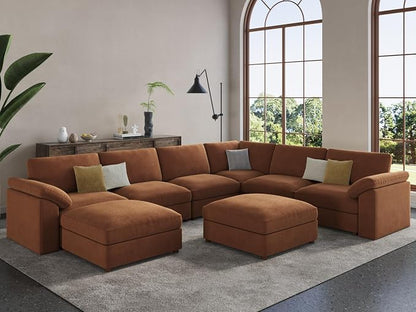 EASE MOOSE Oversized Sectional Modular Sofa, Large u Shape Sectional Couch Wide Deep Brown Modular Sofa Couch