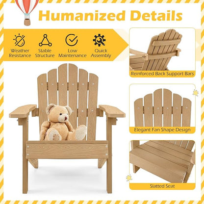 Costzon Kids Adirondack Chair, All-Weather HIPS Toddler Outdoor Chair, Wooden Textured Plastic Fire Pit Chair, Kids Patio Chair for Backyard Lawn Garden, Fits Children Age 3-7 Years (1, Teak)