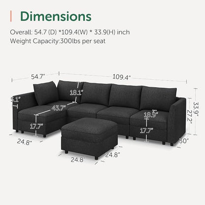 HONBAY Modular Sectional Couch L Shaped Sectional Sofa with Storage, Convertible Couches for Living Room - Linen Grey