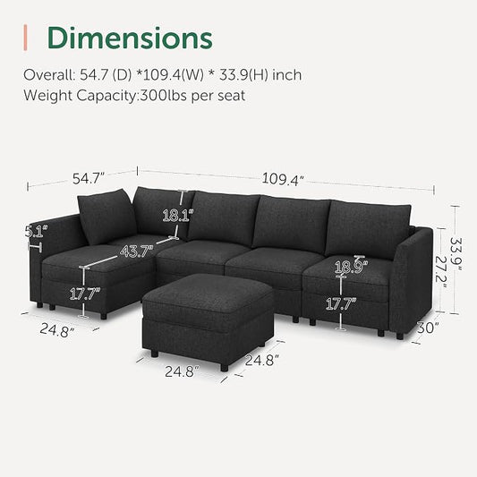 HONBAY Modular Sectional Couch L Shaped Sectional Sofa with Storage, Convertible Couches for Living Room - Linen Grey