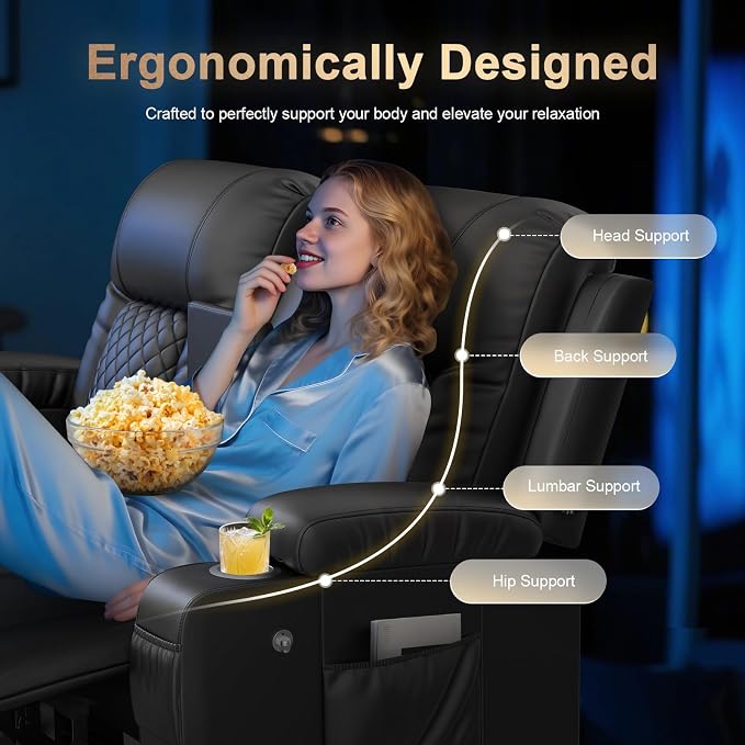 Recliner Sofa Set, Loveseat Recliner Couch and Recliner Chair with Heat & Massage, Home Theater Seating with Console, Drawer, USB Ports & Phone Holders, Reclining Loveseat for Movie Theater