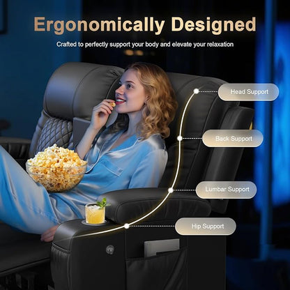 Recliner Sofa Set, Loveseat Recliner Couch and Recliner Chair with Heat & Massage, Home Theater Seating with Console, Drawer, USB Ports & Phone Holders, Reclining Loveseat for Movie Theater