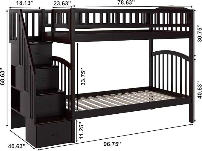 AFI, Westbrook Staircase Bunk Bed Twin Over Twin, Espresso