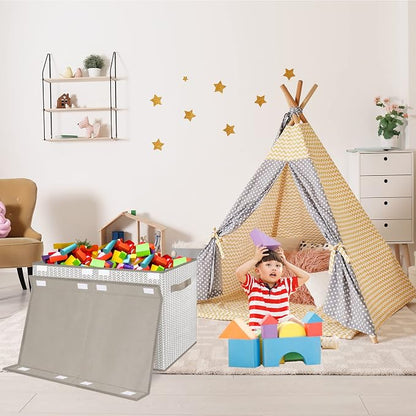 Toy Box Chest Organizer Bins for Boys Girls Kids, Large Collapsible Fabric Storage Container with Flip-Top Lid & Handles for Clothes,Blanket,Nursery,Playroom,Bedroom,Tree Branch Pattern (Gray)