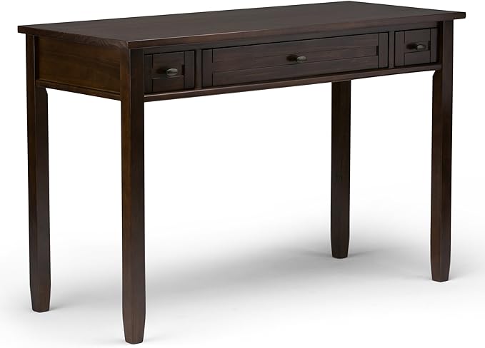 SIMPLIHOME Warm Shaker Desk and Bookcase Bundle - 48 inch Wide Solid Wood Transitional Desk with Drawers and 26 inch Wide 5-Shelf Bookcase in Brunette Brown, Home Office Furniture (Set of 2)