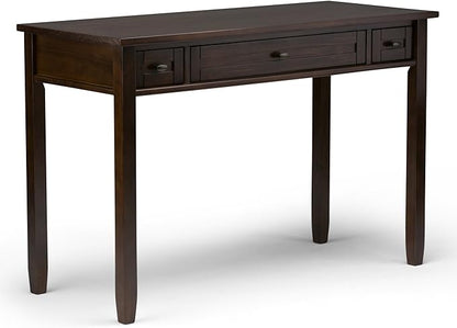 SIMPLIHOME Warm Shaker Desk and Bookcase Bundle - 48 inch Wide Solid Wood Transitional Desk with Drawers and 26 inch Wide 5-Shelf Bookcase in Brunette Brown, Home Office Furniture (Set of 2)