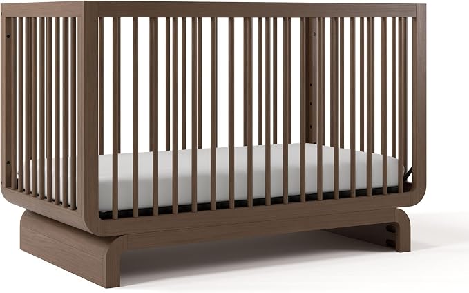 Storkcraft Santorini 5-in-1 Convertible Crib with Toddler Guardrail – GREENGUARD Gold Certified, Conversion Kit Included, 100% Solid Wood, Fits Standard Crib Mattress (Hazelnut)