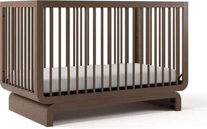 Storkcraft Santorini 5-in-1 Convertible Crib with Toddler Guardrail – GREENGUARD Gold Certified, Conversion Kit Included, 100% Solid Wood, Fits Standard Crib Mattress (Hazelnut)