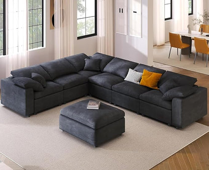 Oversized Modular Sectional Sofa Couch, Large 7 Seater Corner Sofa Modern U Shaped Sectional Couch with Ottoman Cloud Couches for Living Room, Office, Spacious Space, Gray