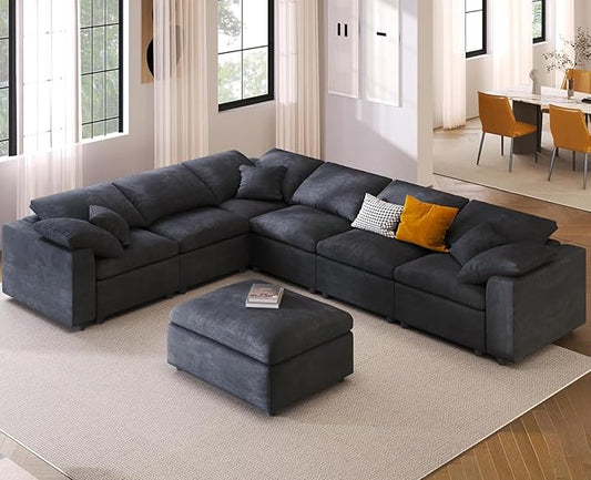 Oversized Modular Sectional Sofa Couch, Large 7 Seater Corner Sofa Modern U Shaped Sectional Couch with Ottoman Cloud Couches for Living Room, Office, Spacious Space, Gray