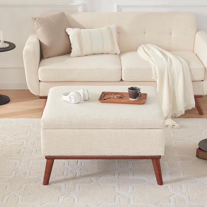 Kingfun 65" W Loveseat Sofa with Ottoman Coffee Table, Mid Century Modern Decor Love Seat Couches and Ottoman with Storage for Living Room, Button Tufted Upholstered Love Seats Furniture Set, Beige