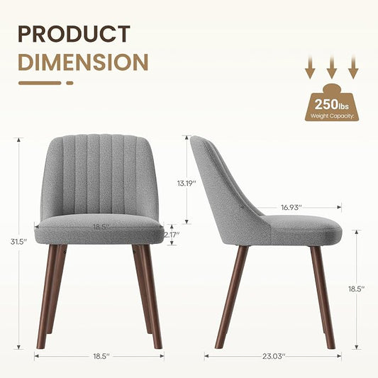 MALOL Upholstered Dining Chairs Set of 2, Modern Fabric Kitchen Chairs with Back, Wood Legs for Kitchen Dining Room Restaurant, Grey