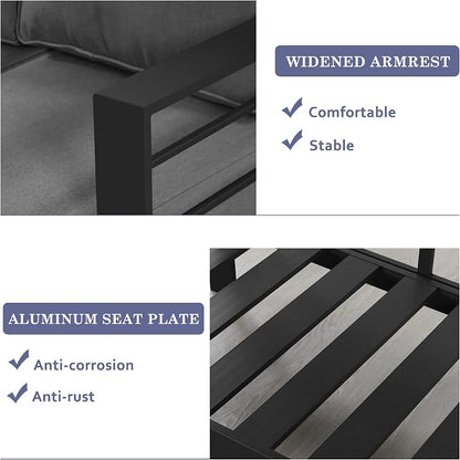Wisteria Lane Aluminum Outdoor Sofa, 2 Pieces Patio Couch All-Weather Rust-Proof Modern Metal Patio Furniture with 5" Thick Olefin Cushions, Light Grey