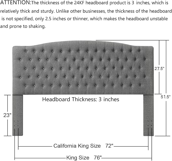 24KF Upholstered Tufted Button Linen King Headboard,Comfortable Fashional California King Headboard,Granite