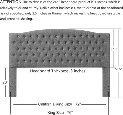 24KF Upholstered Tufted Button Linen King Headboard,Comfortable Fashional California King Headboard,Granite