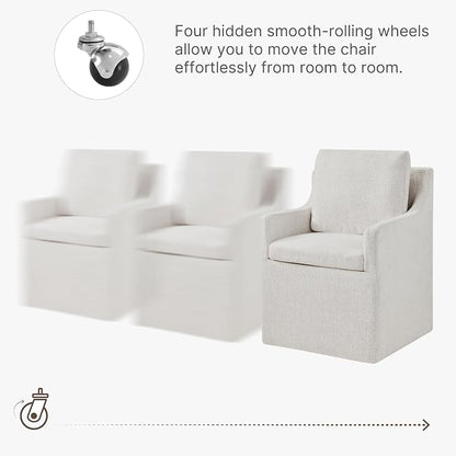 KISLOT Upholstered Dining Chairs Set of 2, Washable Cover Modren Deskchair with 4 Casters & Hidden Storage for Dining Room, Living Room, Home Office, Linen, 2 Box