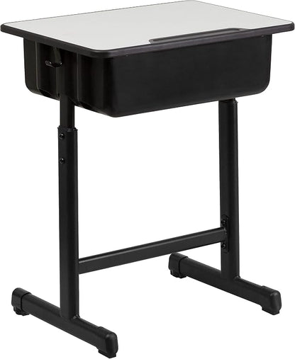 Flash Furniture Billie Open Front Student Desk for Classrooms or Remote Learning, Height Adjust School Desk with Book Box and Bag Hooks, Black/Gray