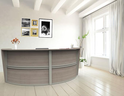 Linea Italia Curved Modern Office Desk Easy to Assembly 2 Panel Reception Counter for Lobby, Salon, 124" x 49", Ash