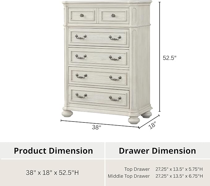 Roundhill Furniture Nelson French Traditional 5-Piece Bedroom Set, Antique White, Queen