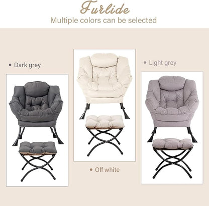 Furlide Lazy Chair with Ottoman, Modern Chair with Folding Footrest, Lounge Accent Chair, Comfortable Reading Chair, Oversized Armchairs for Bedroom, Study, Living Room, Courtyard (Light Grey)