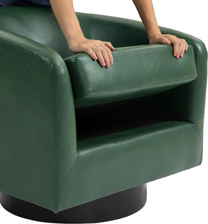 360° Swivel Barrel Accent Chair Armchair, Faux Leather Modern Round Club Arm Chair Upholstered Single Sofa Seating Corner Nook Side Reading Seat for Living Room, Office, Bedroom - Green