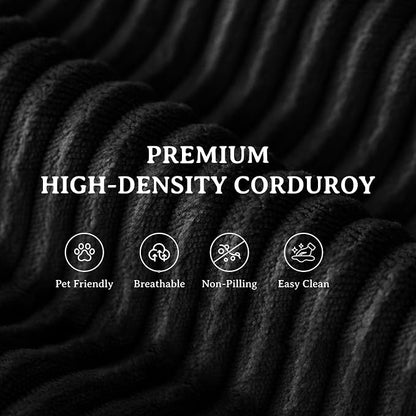 103" Modular Sectional Sofa, Comfort U Shaped Boneless Couch for Living Room, Extra Deep Seats No Assembly, Corduroy (Black, 3 Seater + 2 Ottomans）