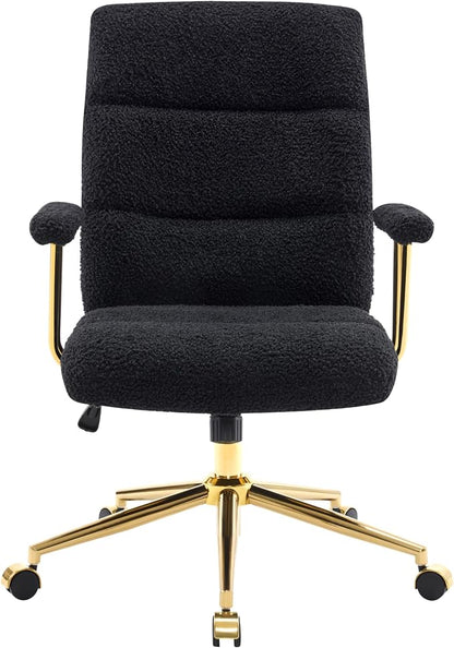Techni Mobili Boucle Office Chair, Adjustable Desk Chair, Black & Gold | Black boucle office chair, gold base, padded seat, height adjustable, modern desk chair, textured fabric, swivel, ergonomic