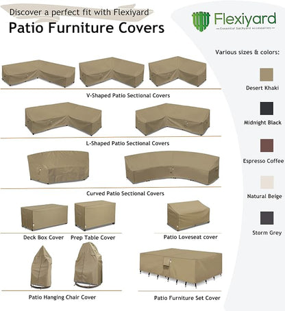 Curved Patio Furniture Cover for Outdoor Sectional Sofa, 190"(128") Reinforced Waterproof 600D Patio Couch Covers, Lawn Outside Garden Furniture Winter Protector-Midnight Black