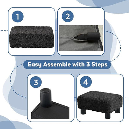 BRIAN & DANY Small Foot Stool Ottoman, Footstool with Legs, Sherpa Foot Rest for Couch, Foot Stools Small for Living Room, Bedroom and Office, Black