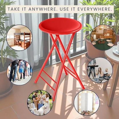 Lavish Home Folding Stool - Backless 24-Inch Stool with 225lb Capacity for Kitchen or Rec Room - Portable Indoor Counter Bar Stools (Red)