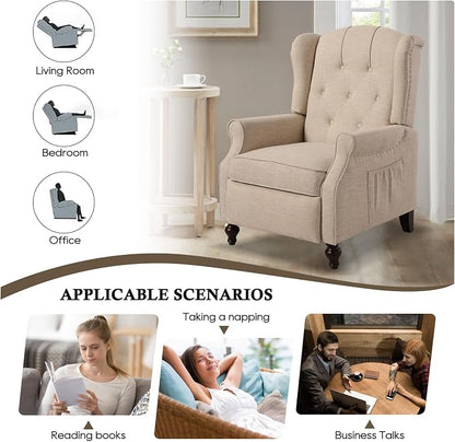 Wingback Recliner Chair with Massage and Heat Tufted Fabric Push Back Arm Chair, Recliner Chair for Living Room Bedroom Home Theater (1,Beige)