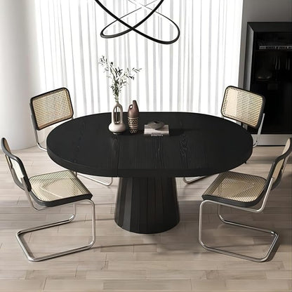 homary Extendable Dining Table for 6 Round to Oval 39"-55", Solid Wood Kitchen Table for 4-6 People, Space-Saving Design for Small Spaces & Family Gatherings