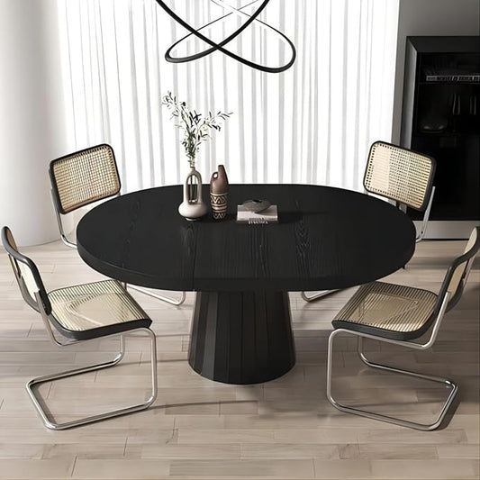 homary Extendable Dining Table for 6 Round to Oval 39"-55", Solid Wood Kitchen Table for 4-6 People, Space-Saving Design for Small Spaces & Family Gatherings