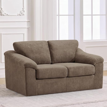 Boneless Loveseat Sofa, Modern Cloud Couch with Deep Seat, Thick Cushion and Curved Armrests, Upholstered Sofa for Living Room, No Assembly Required, Brown