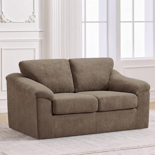 Boneless Loveseat Sofa, Modern Cloud Couch with Deep Seat, Thick Cushion and Curved Armrests, Upholstered Sofa for Living Room, No Assembly Required, Brown