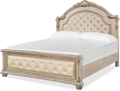 First of a Kind Evelyn Traditional 4 Piece Queen Bedroom Set with Upholstered Tufted Headboard Elegant European Inspired Design Coordinated Furniture Collection