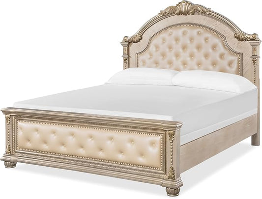First of a Kind Evelyn Traditional 4 Piece Queen Bedroom Set with Upholstered Tufted Headboard Elegant European Inspired Design Coordinated Furniture Collection