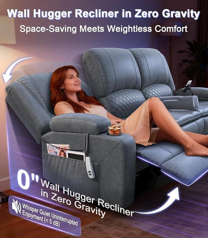 Power Loveseat Recliner Sofa, Removable Armrest 3 Seats Power Reclining Loveseat with Remote Liftable Console, Wall Hugger RV Theater Seating with Storage & USB & RGB (PU, Grey)