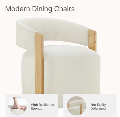 KISLOT Upholstered Dining Chair Set of 1, Barrel Modern Dining Room Chair with Casters, Kitchen Side Wooden Armchair with Fabric Cushion Seat for Bedroom, Livingroom, Reading Room, Beige, 1 Box