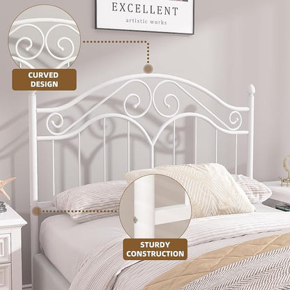 Headboard for Full Size Bed Frame Vintage Platform Bed Metal Headboard Only | Height Adjustable,Sturdy and Stable,Easy Assembly,White