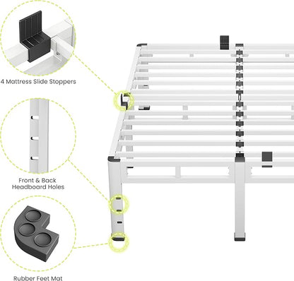 NKZ King Size Bed Frame 14 Inch, Metal Bed Frame & Box Spring 2 in 1 Platform with Round Corner Legs, 4000lbs Weight Capacity Reinforced Metal Frame, Headboard Hole, Noise-Free, Easy Assembly