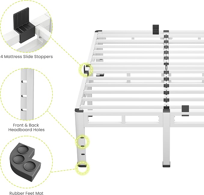 NKZ Full Size Bed Frame 14 Inch, Metal Bed Frame & Box Spring 2 in 1 Platform with Round Corner Legs, 4000lbs Weight Capacity Reinforced Metal Frame, Headboard Hole, Noise-Free, Easy Assembly