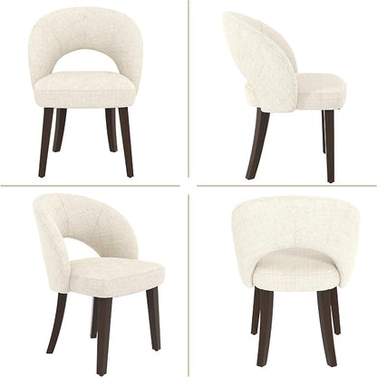 Dining Chairs Set of 6, Mid Century Modern Dining Chairs with Solid Wood Legs, Curved Back Kitchen Chair Farmhouse Side Upholstered Chairs for Kitchen Dining Room, White