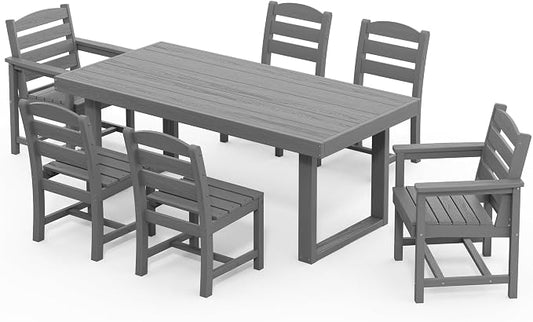 SERWALL HDPE Outdoor Dining Set for 6, 67'' Patio Table and Chairs Set | with Armless Seat