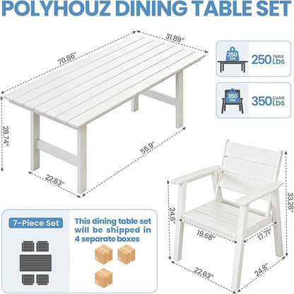 Outdoor Dining Set,5-Piece Patio Table and Chairs Set for 4, HDPE Outdoor Dining Table and Chairs with Umbrella Hole, All-Weather Patio Dining Furniture Set,White