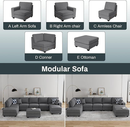 Legend Vansen Oversized Modular Sectional Sofa,U/L‑Shaped Reversible Couch with Ottoman,Deep Seat Plush Polyester Sofa for Living Room,9‑Seater,Dark Grey